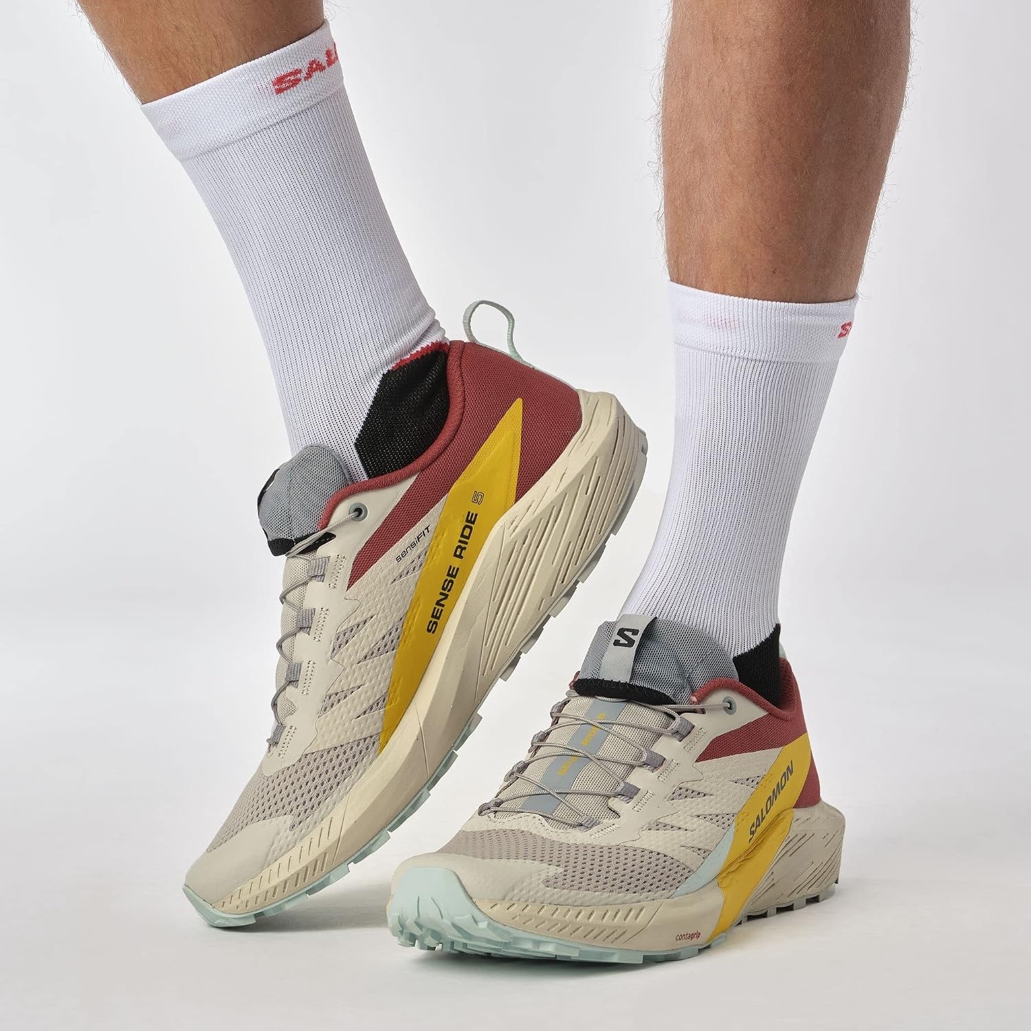 image:imageSalomon Mens Sense Ride 5 Trail Running ShoesRainy Day Hot Sauce Freesia