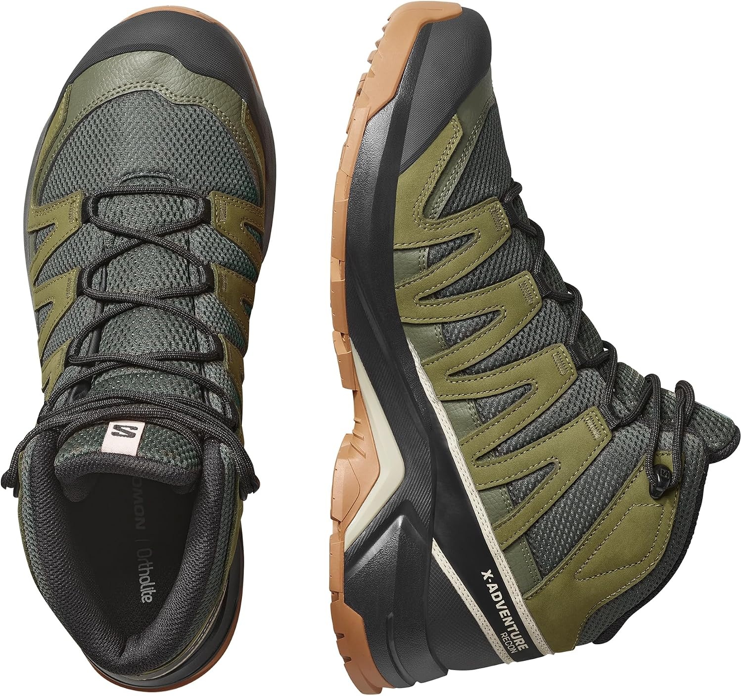image:imageSalomon Mens XAdventure Recon Mid GoreTex Hiking Shoe Waterproof Stability for Rugged Hiking Trails amp AllWeather TrekkingPeatMartini OliveOxford Tan