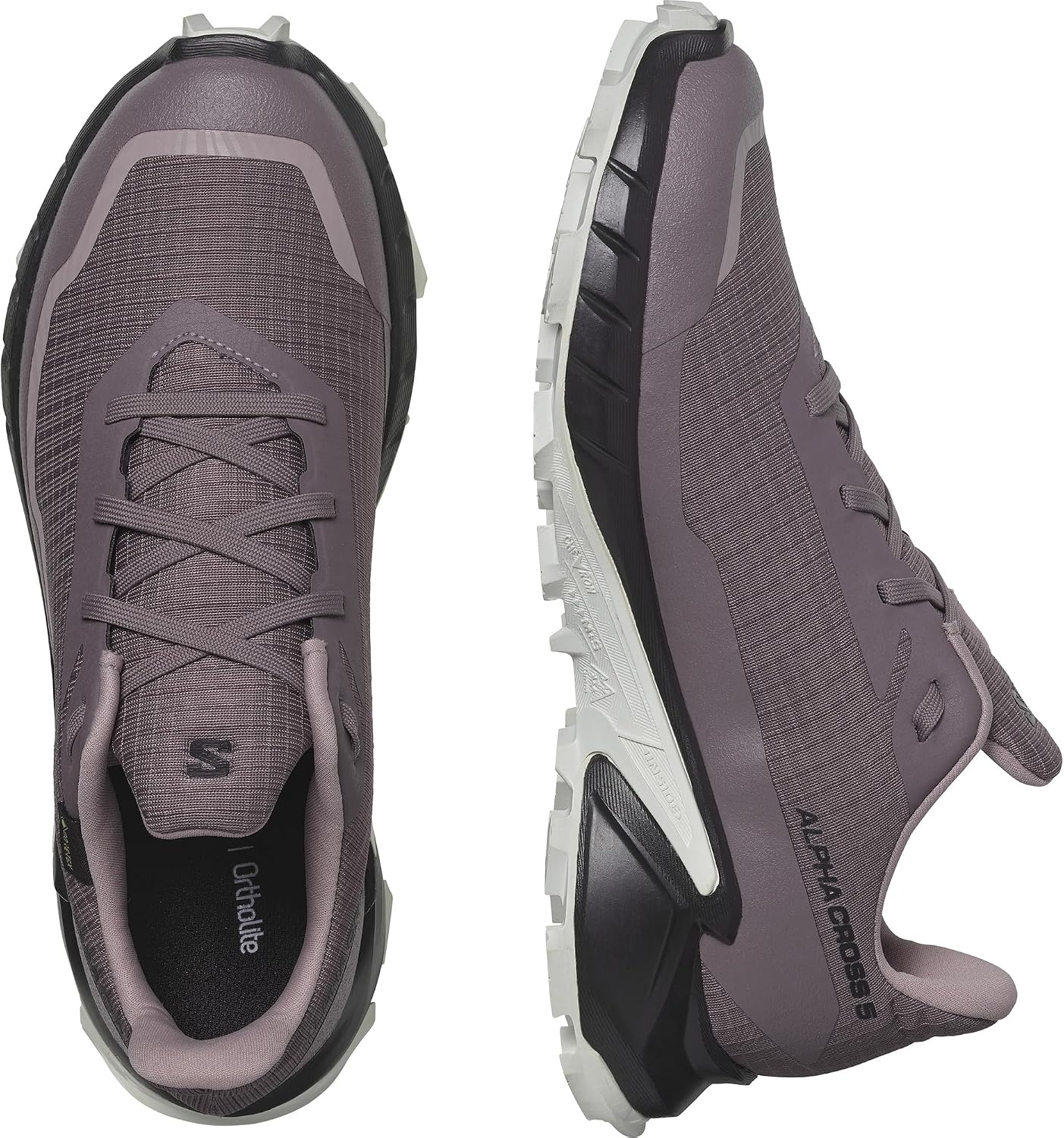 image:imageSalomon Womens Alphacross 5 GoreTex Waterproof Trail Running ShoesMoonscapeBlackWhite