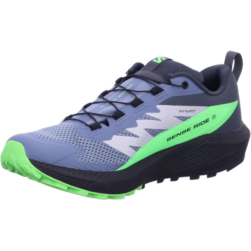 image:imageSalomon Mens Sense Ride 5 Trail Running ShoesFlint Stone Black Green Gecko