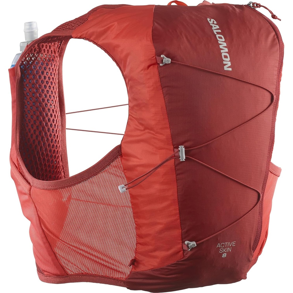 image:imageSalomon Unisex Active Skin 8 Hydration amp Storage Vest with 500ml Flasks IncludedRED DAHLIA  HIGH RISK RED